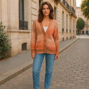 NWT Design History Women’s Space Dye‎ Orange Rust Combo Cardigan Sweater